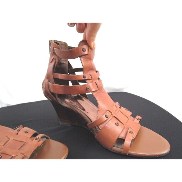 Santana Ginseng Eton Brown Leather Gladiator Wedge High Heels Sandals Women 9M - Picture 4 of 12